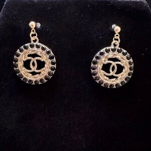 CC Gold-Tone Drop Earrings with Black Crystal Accents